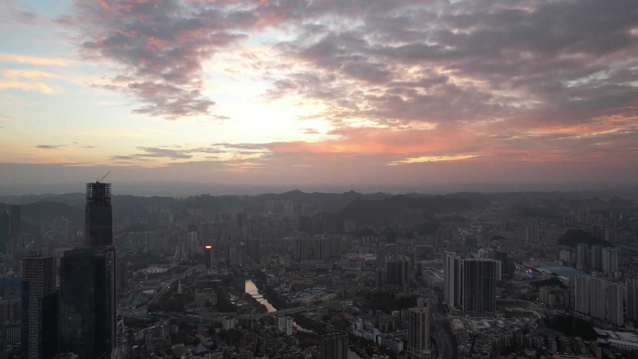  贵州贵阳日出彩霞航拍