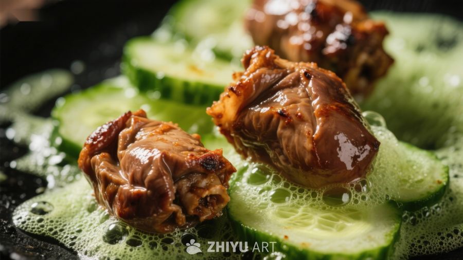 酱汁鸡肉配黄瓜片