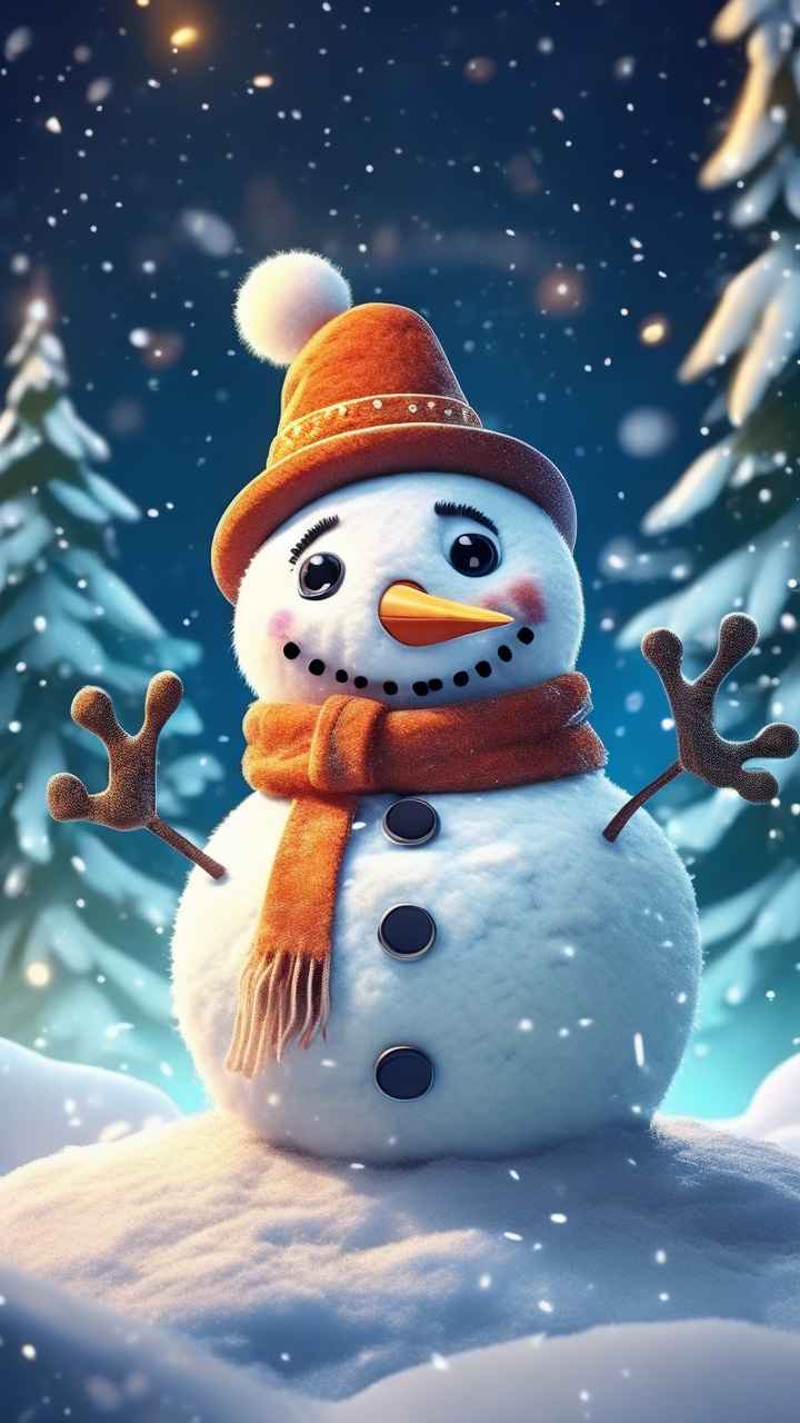 冬季插画雪人堆 51