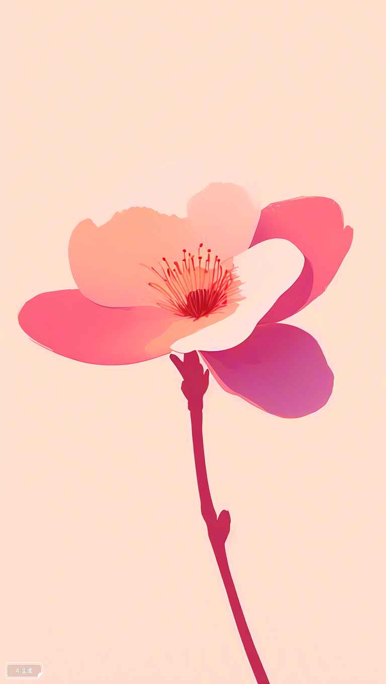 一朵桃花粉色渐变插画 1