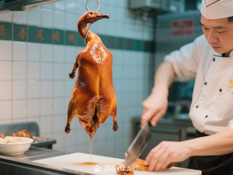 厨师精心切割烤鸭 72