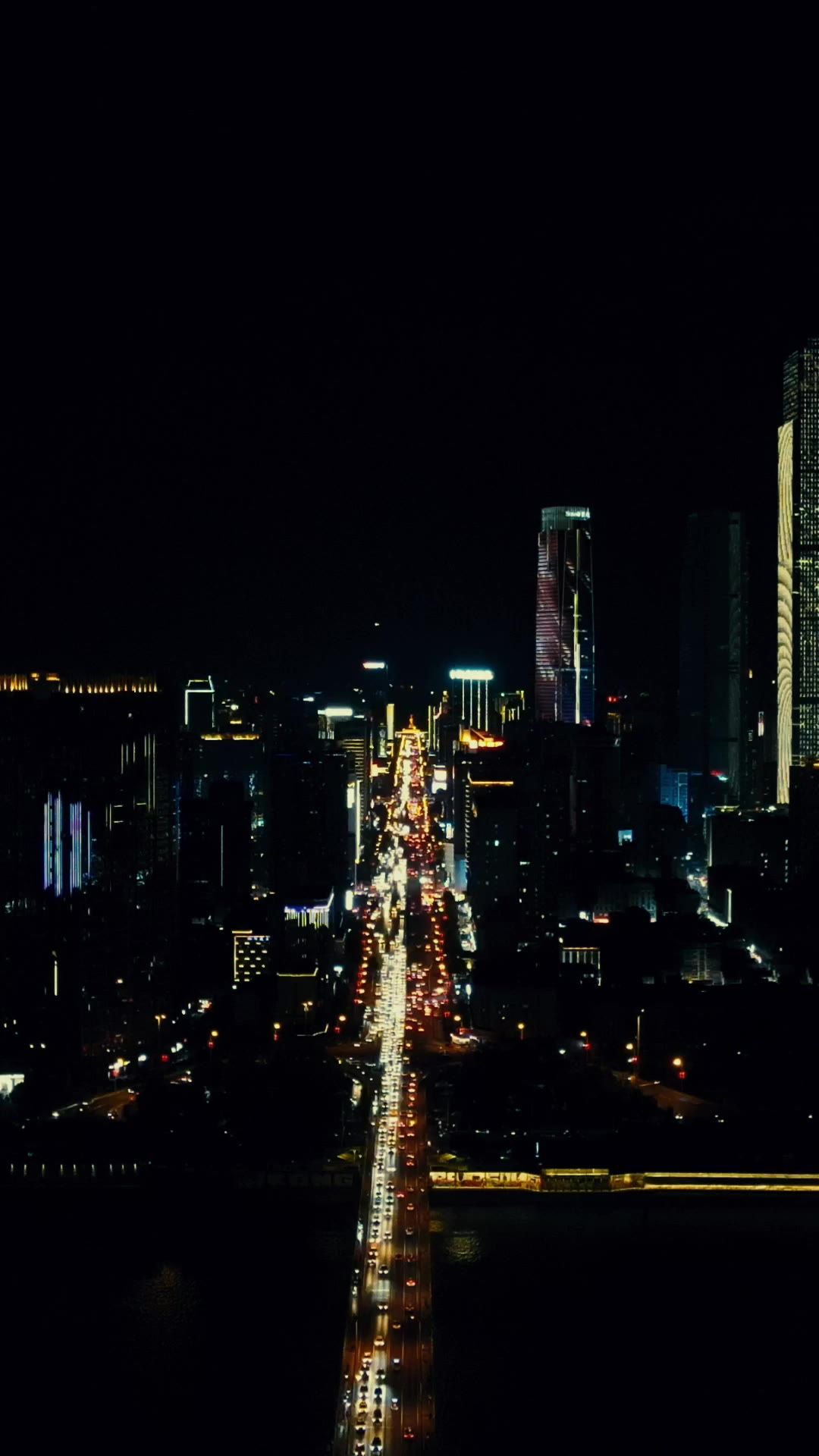 城市航拍湖南长沙城市夜景灯光竖屏2