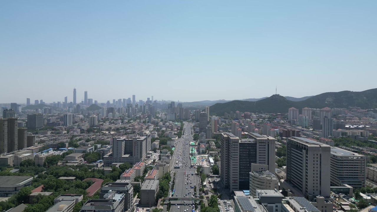  航拍山东济南城市建设城市风光
