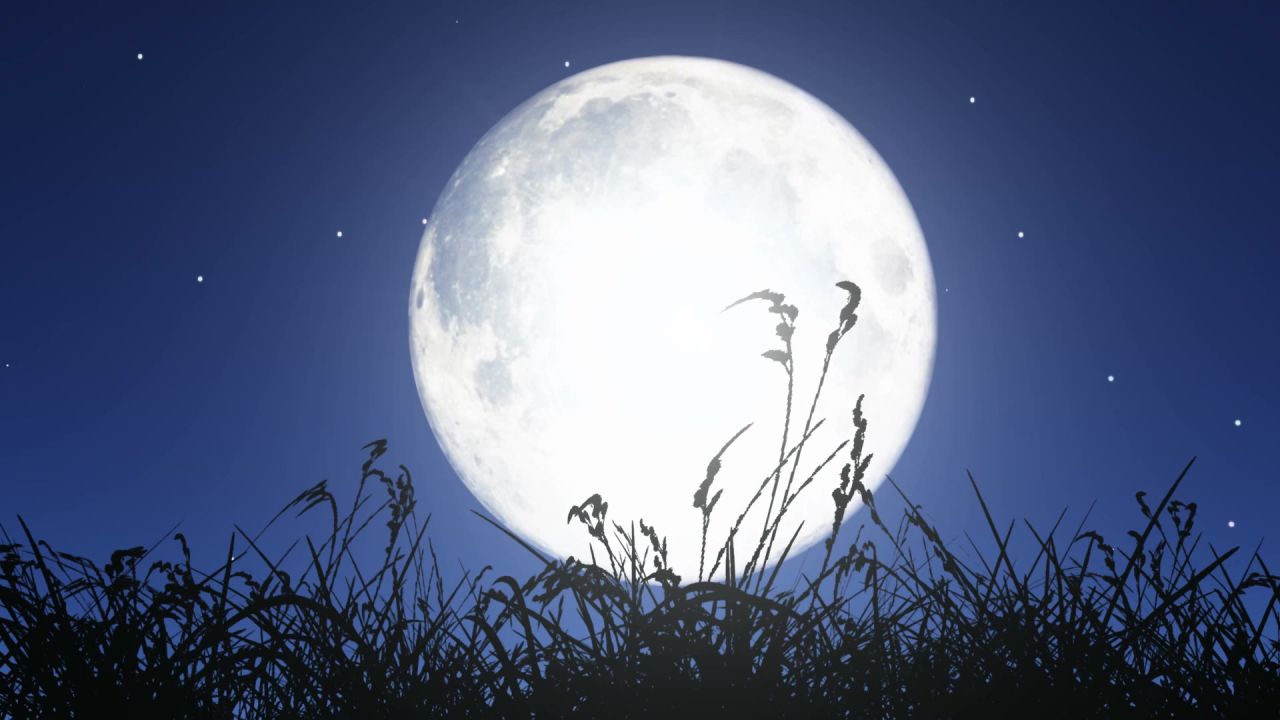唯美大海上升月亮白月光蓝色夜空圆月明月大屏幕舞台LED视频  