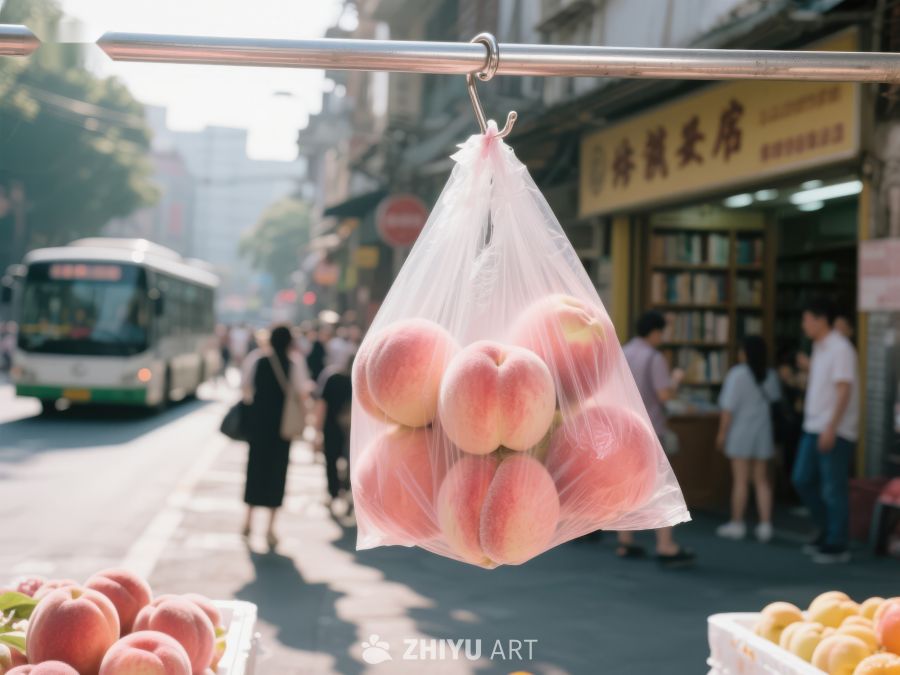 街头悬挂的桃子袋 317