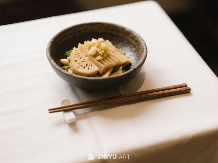 莲藕片配蔬菜的精美日式料理 814