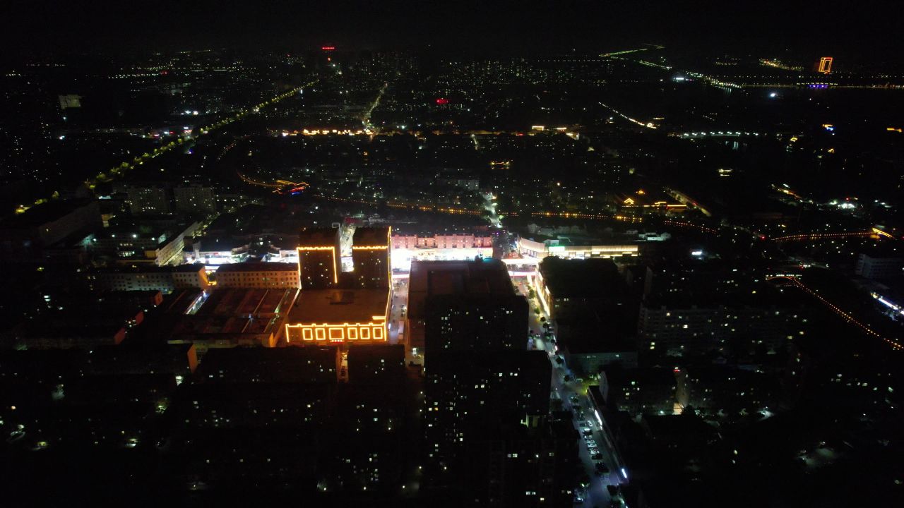 山东聊城城市风光地标建筑航拍 