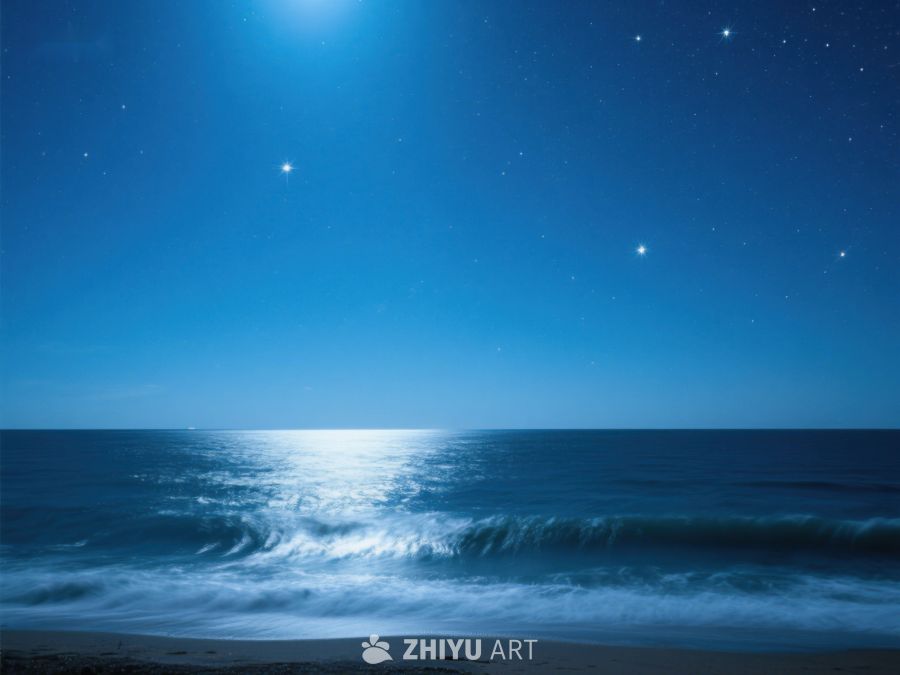 夜空下的海洋波浪 336