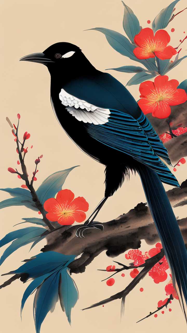 喜鹊国潮七夕插画国潮七夕喜鹊素材