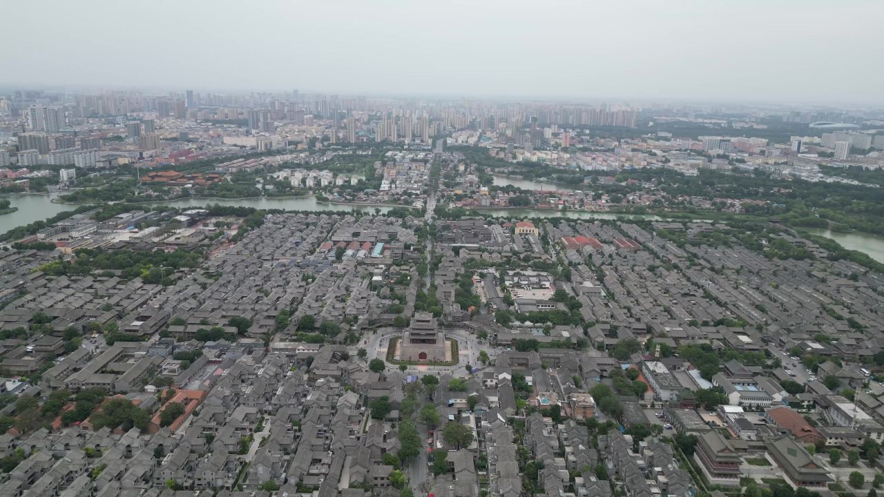 航拍山东聊城东昌湖景区