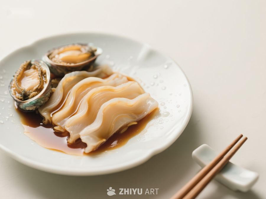 鲍鱼刺身配酱油，精致日式料理 6