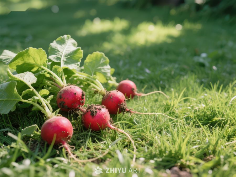 新鲜萝卜置于绿草地 531