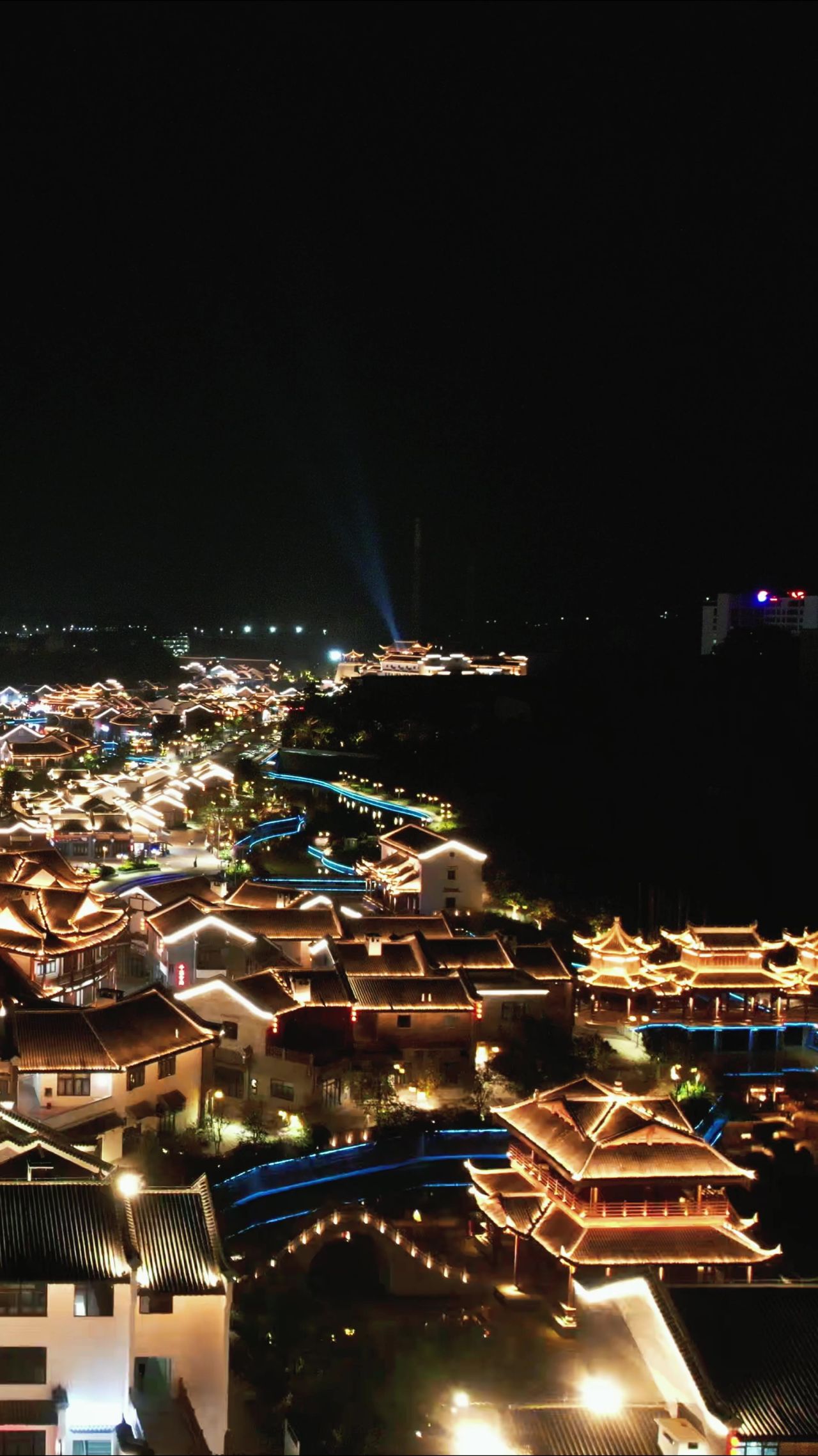 广西崇左太平古城夜景竖屏航拍 