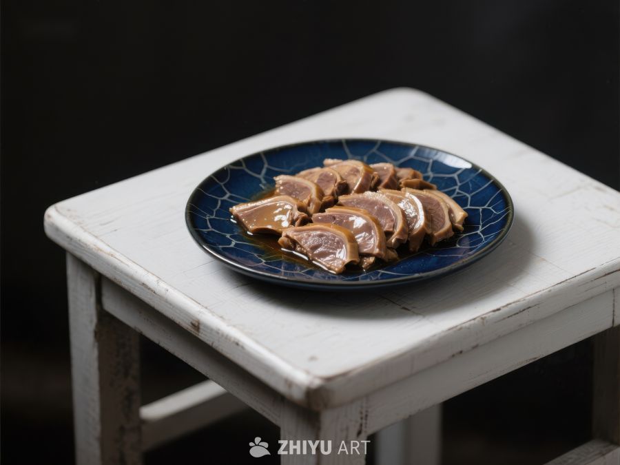 盘中切片肉置于白色木凳之上 1111