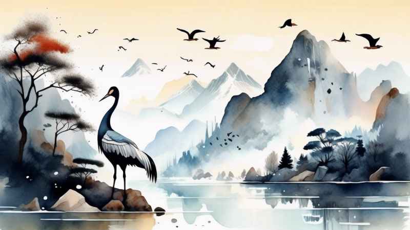 国风鹤山水风景插画 31