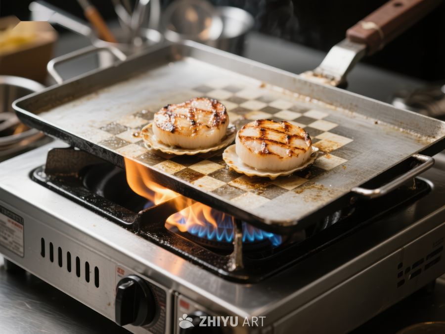煎锅上的扇贝烹饪