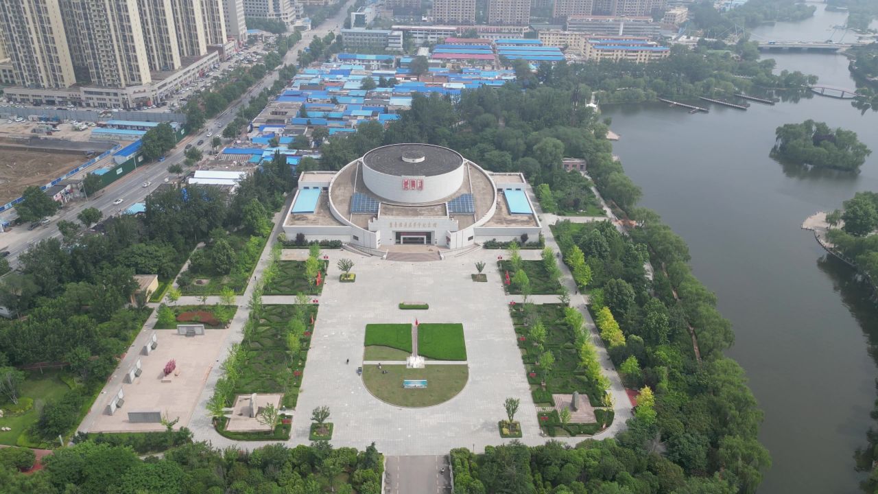 航拍山东菏泽城市建设菏泽风光