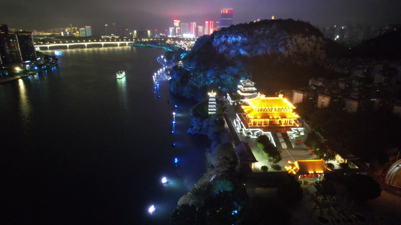 柳州文庙夜景灯光航拍