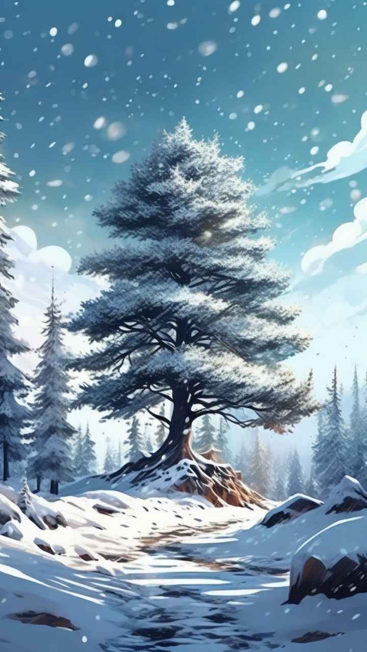冬季背景图插画雪山雪景 112