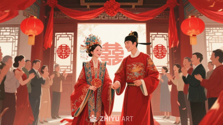 传统婚礼新人步入殿堂 47