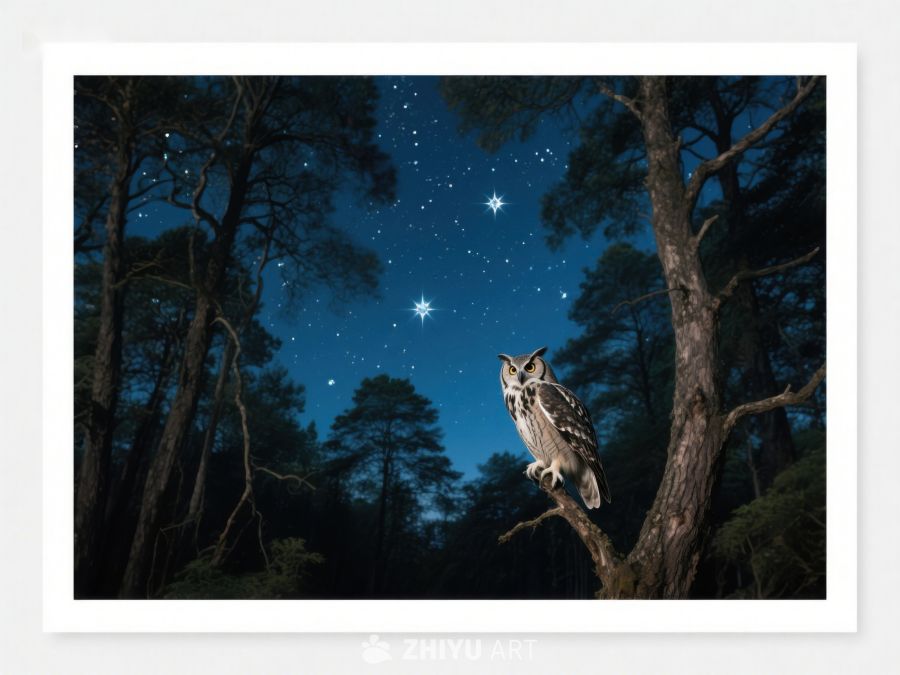 夜空下的森林猫头鹰 360