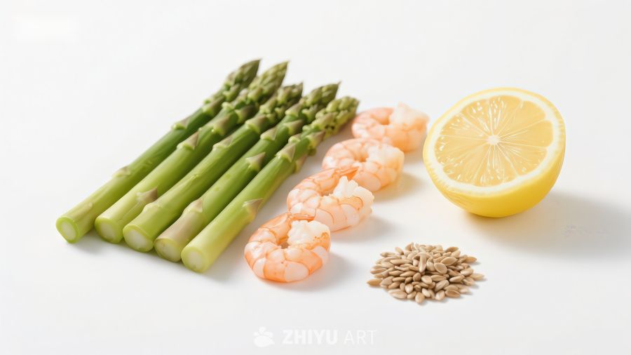 芦笋虾仁柠檬与亚麻籽