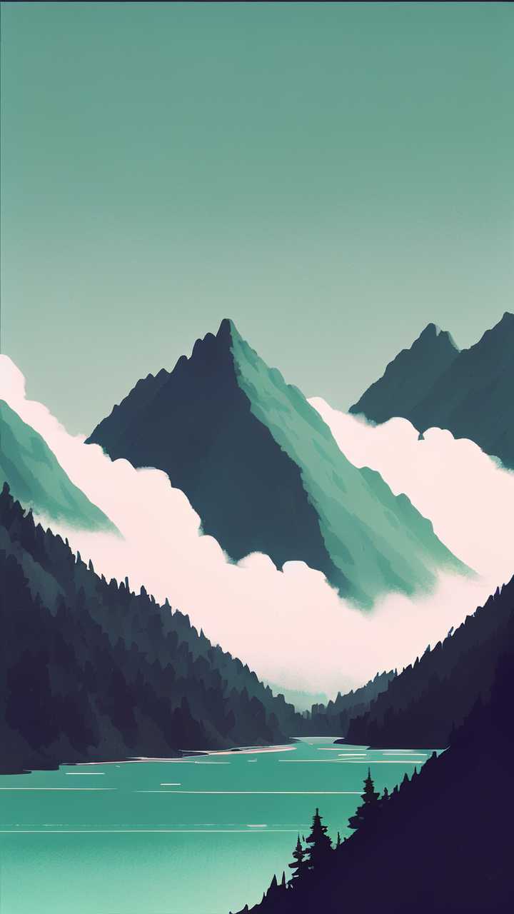 浅绿色山水画1