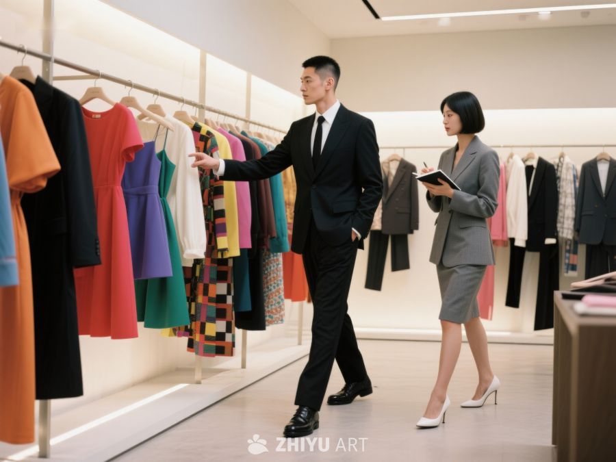 时尚店内两人讨论服装 369