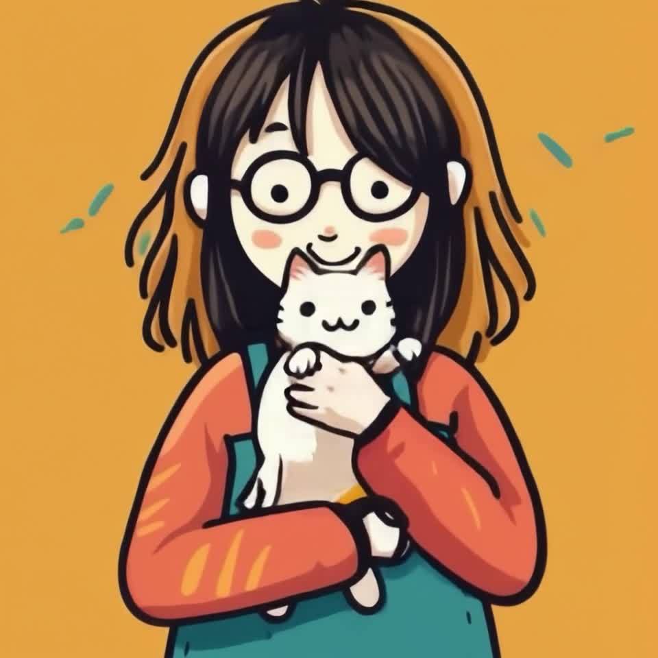 一个女孩抱着一只白色的小猫。女孩穿着红色长袖上衣和