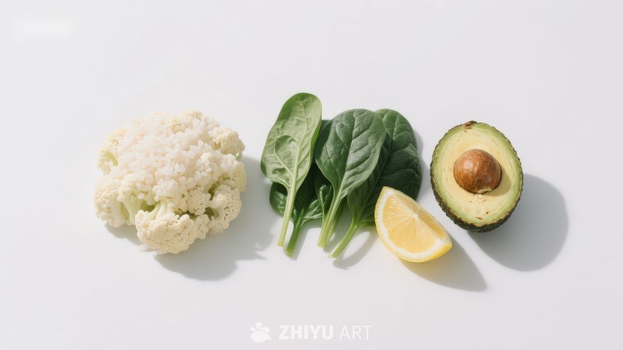 花椰菜、菠菜、牛油果与柠檬