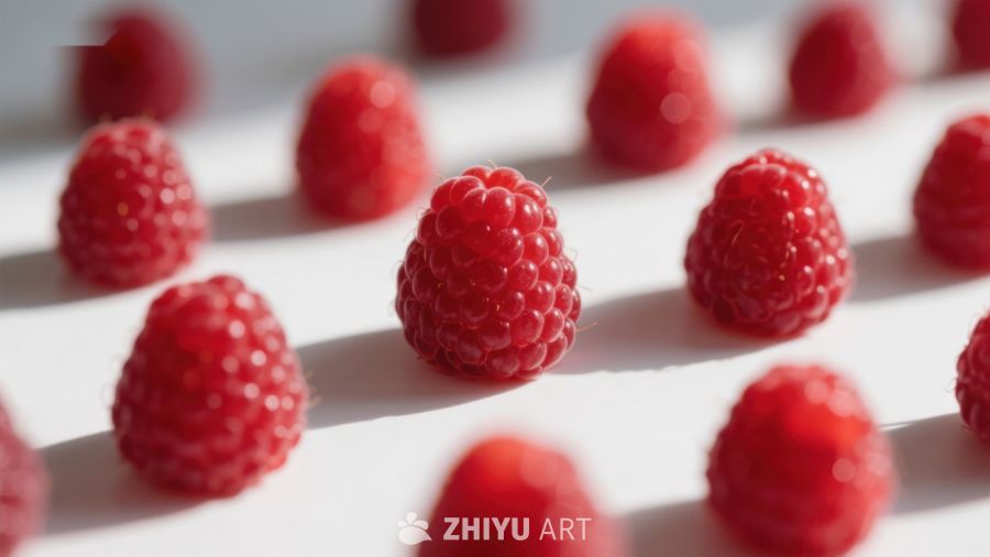 新鲜覆盆子整齐排列