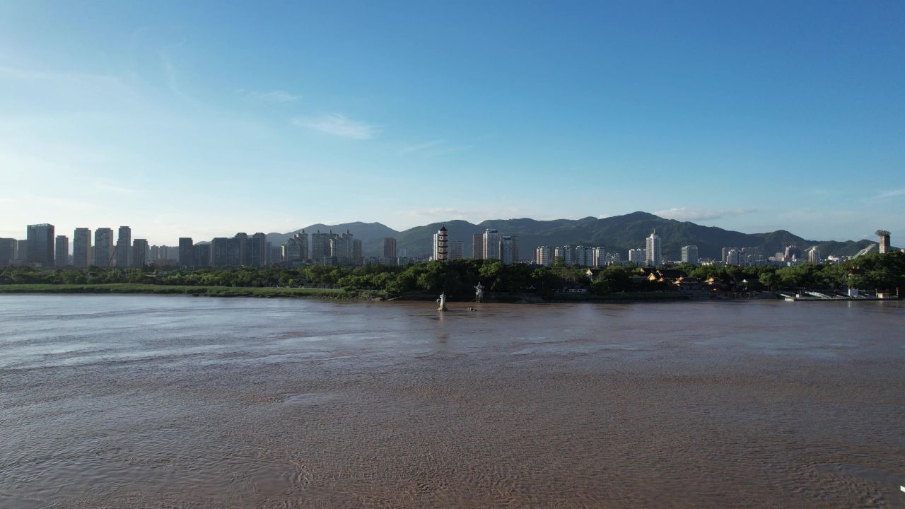 浙江温州瓯江江心屿航拍