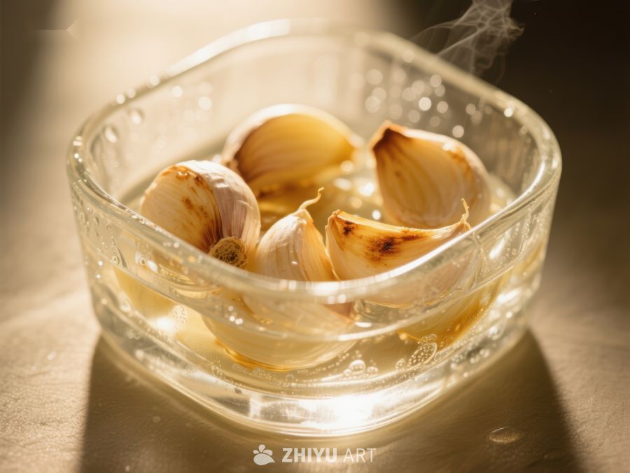 玻璃碗中的烤大蒜 18