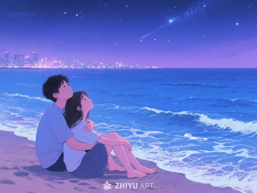 海边夜景下的情侣 231