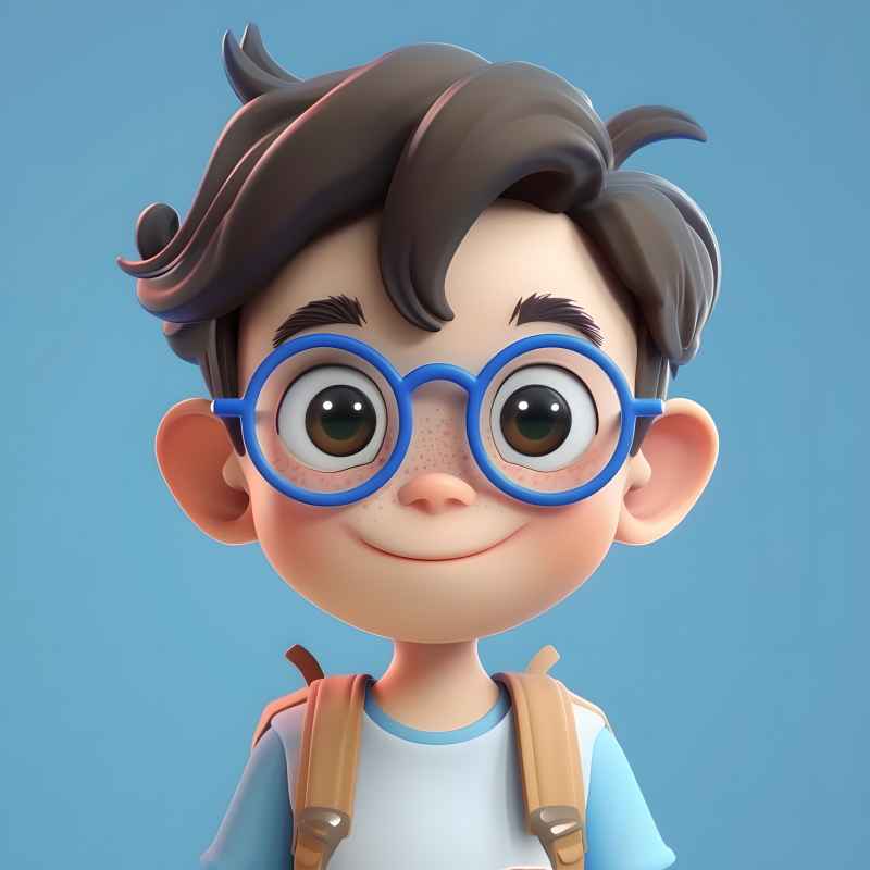 一个可爱的男孩头像，戴着蓝色的眼镜，大眼睛，短发 3