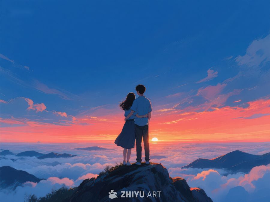 山顶情侣共赏云海日落 637