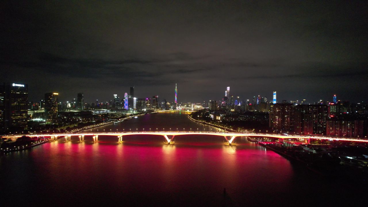 广州城市夜景交通航拍