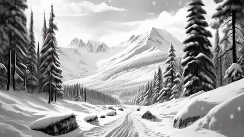 冬季背景图插画雪山雪景 34