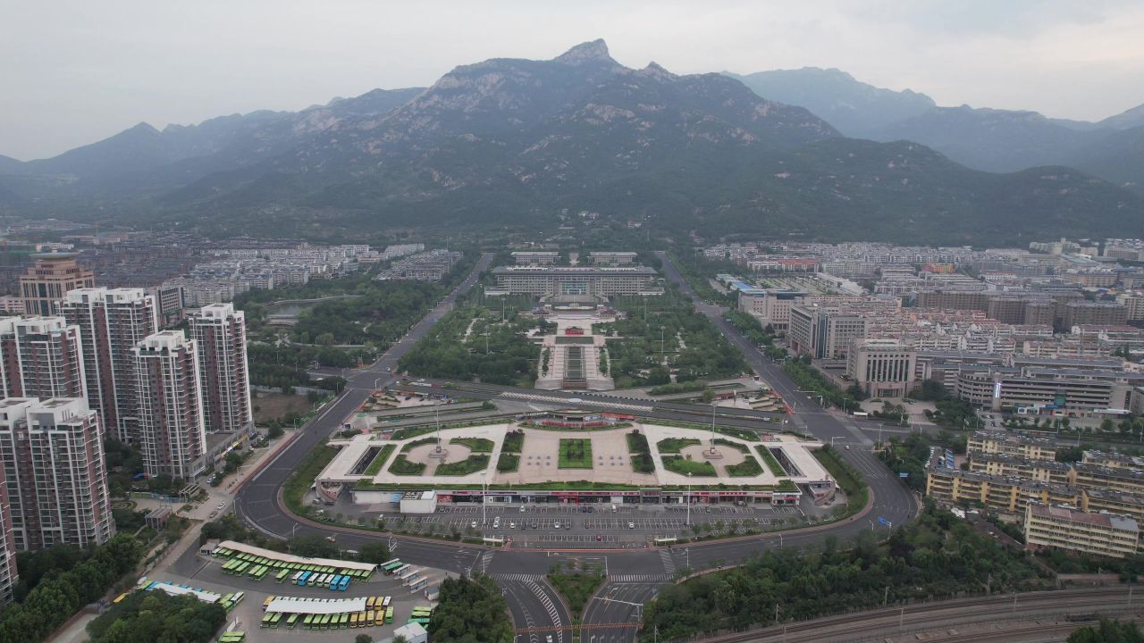 山东泰安城市风光航拍 
