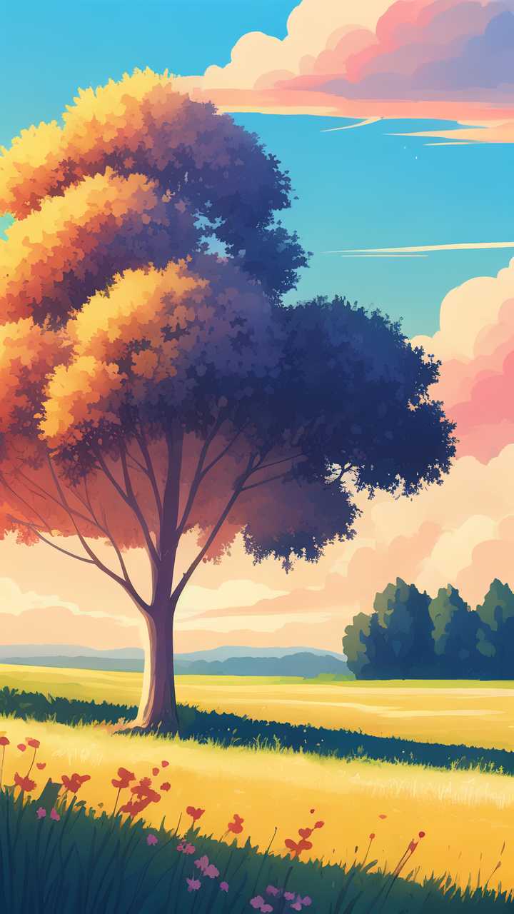 夏天唯美风景原创插画海报