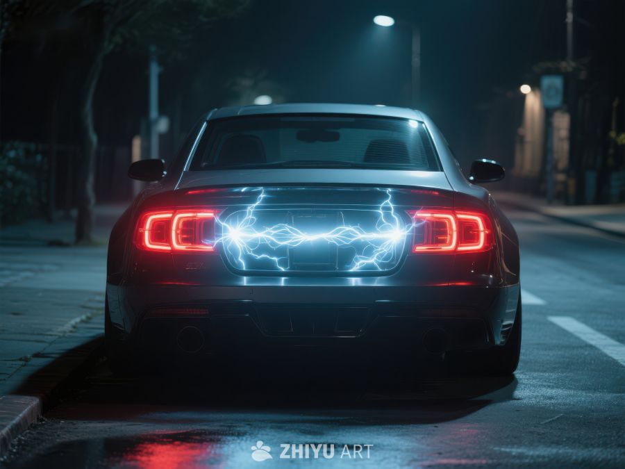 夜景中闪烁电光的汽车尾部 528