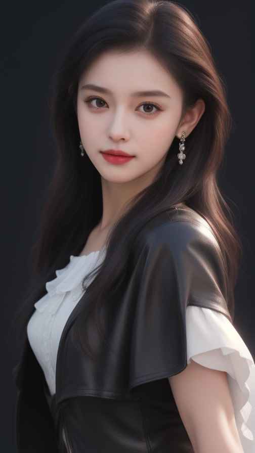 黑色皮衣美女