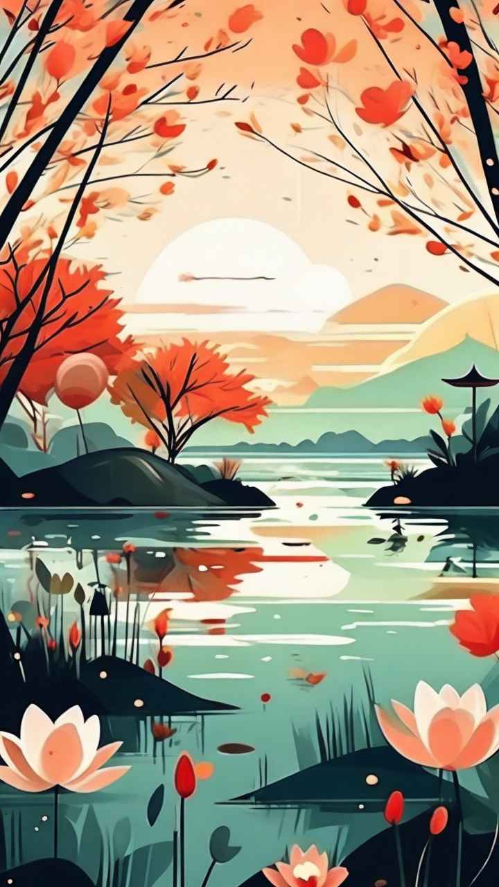 国风水墨山水画简约风格插画 25
