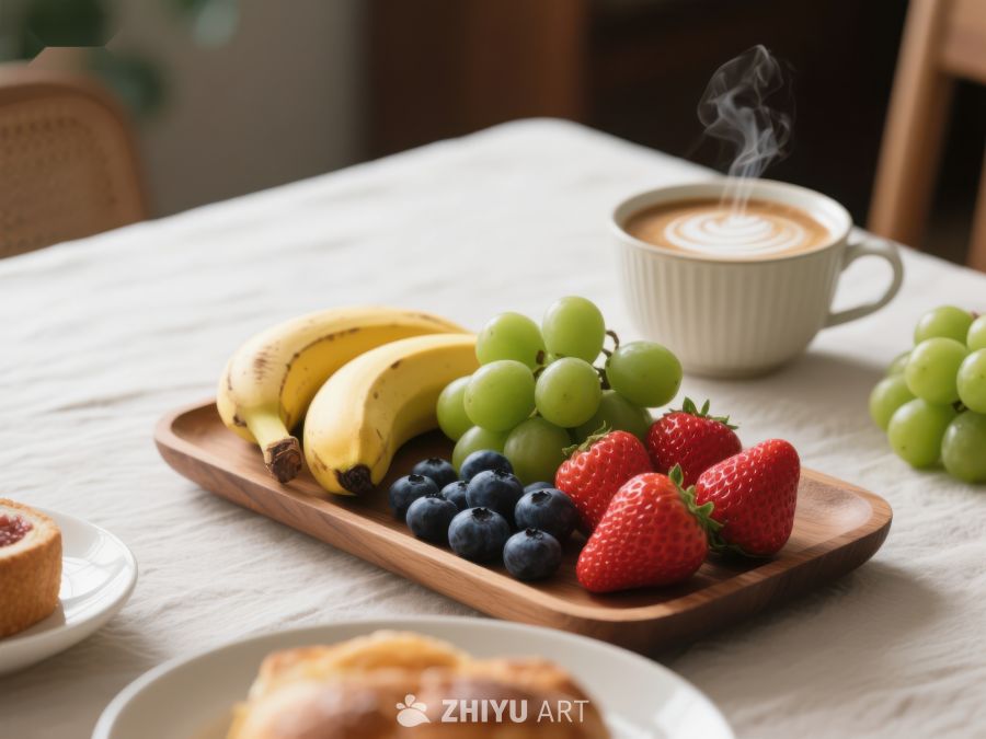 早餐水果拼盘与热饮 780