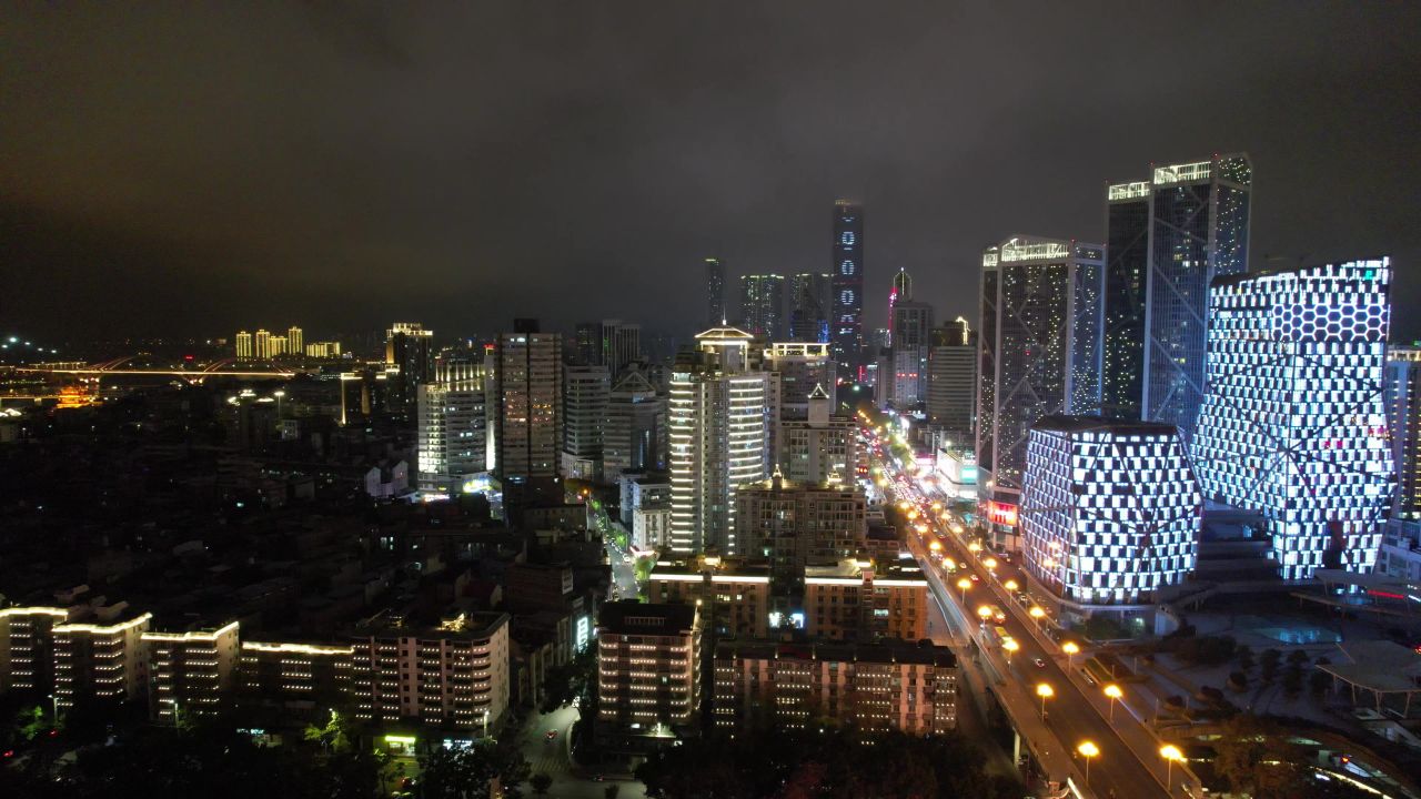 广西柳州市中心夜景灯光航拍