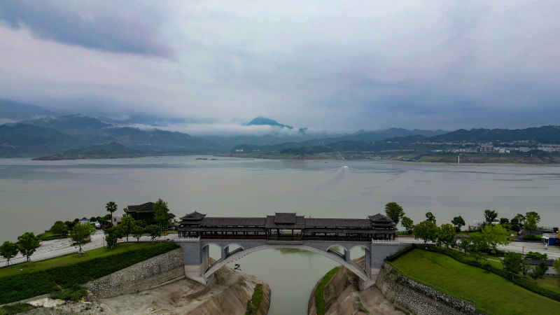 航拍湖北宜昌秭归县木鱼岛