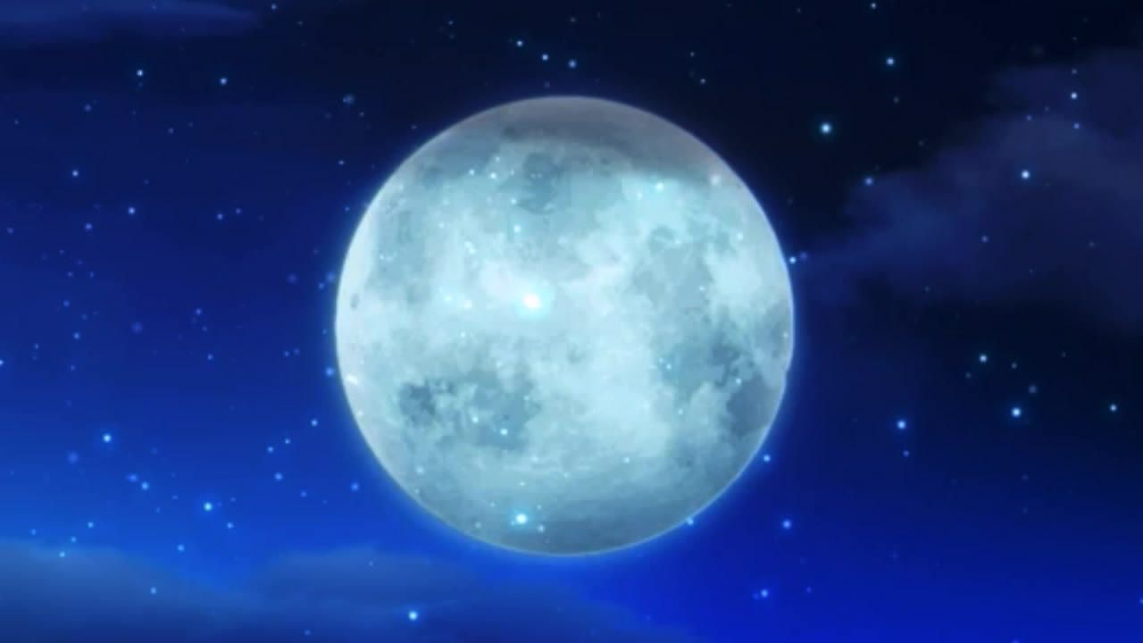 唯美大海上升月亮白月光蓝色夜空圆月明月大屏幕舞台LED视频  191