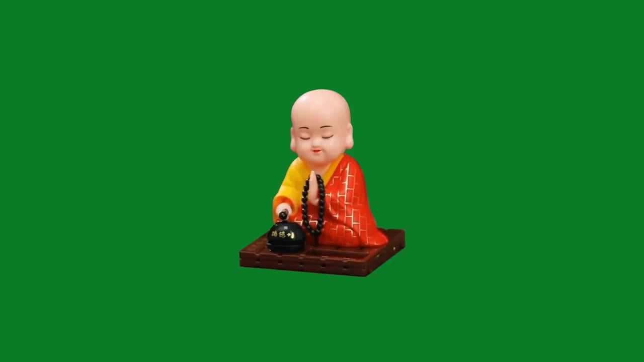 绿屏抠像小和尚敲木鱼动画汽车摆件绿幕背景