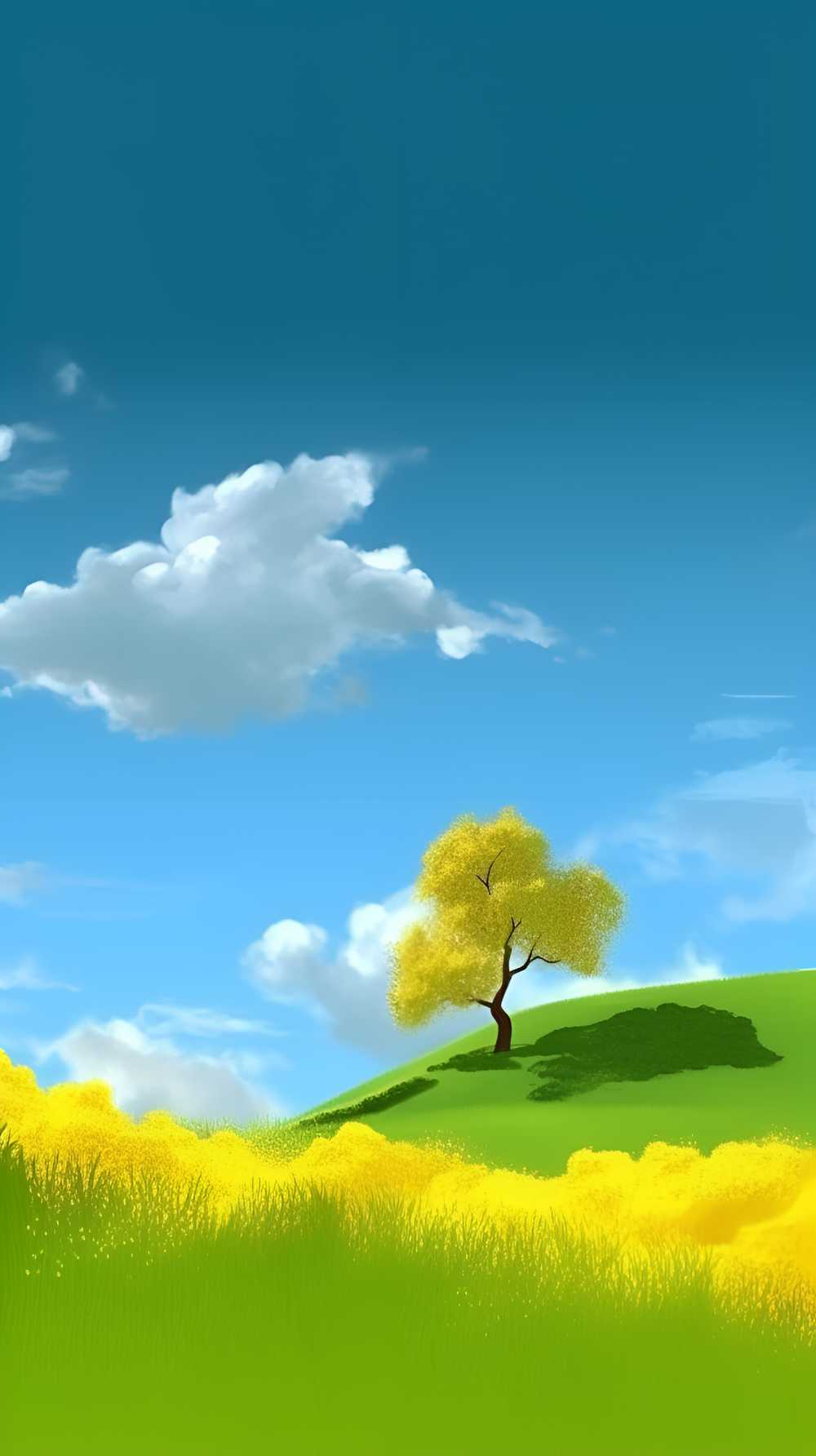 夏季凉爽的插画小草自然美景