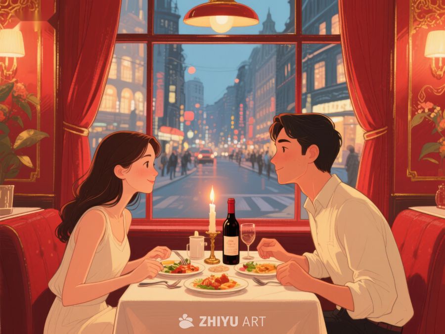 情侣在餐厅共进晚餐 542